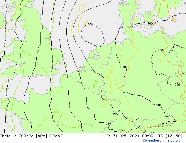 Theta-e 700hPa ECMWF pt. 31.05.2024 00 UTC