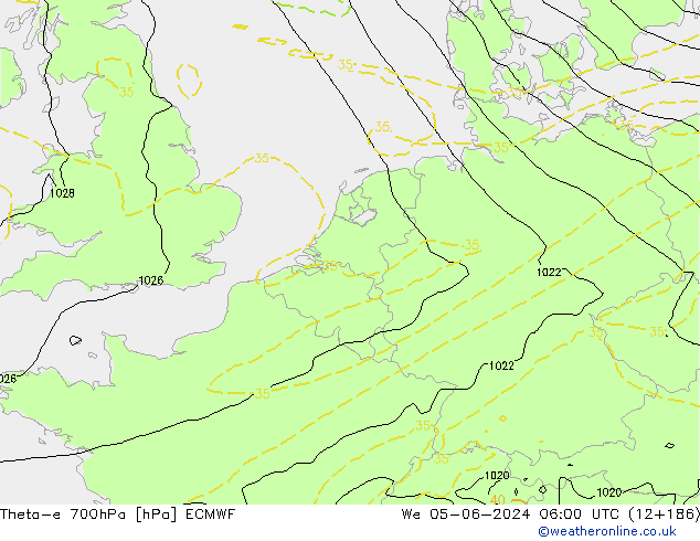 Theta-e 700hPa ECMWF mié 05.06.2024 06 UTC