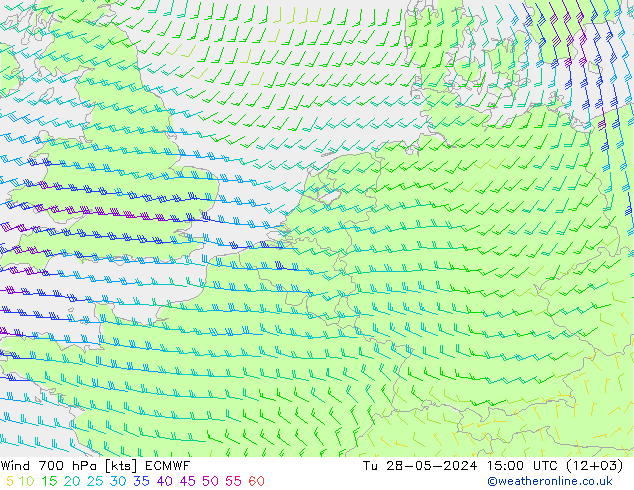 Wind 700 hPa ECMWF Di 28.05.2024 15 UTC