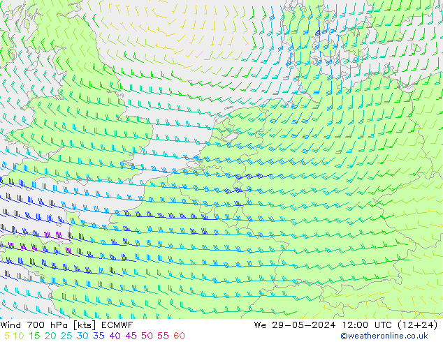 Vent 700 hPa ECMWF mer 29.05.2024 12 UTC