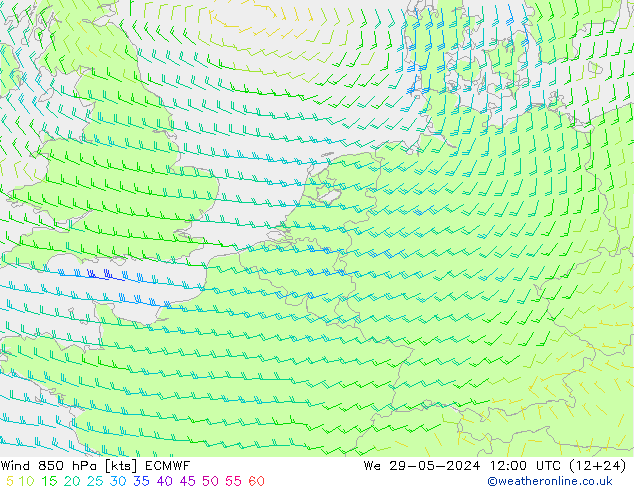 风 850 hPa ECMWF 星期三 29.05.2024 12 UTC