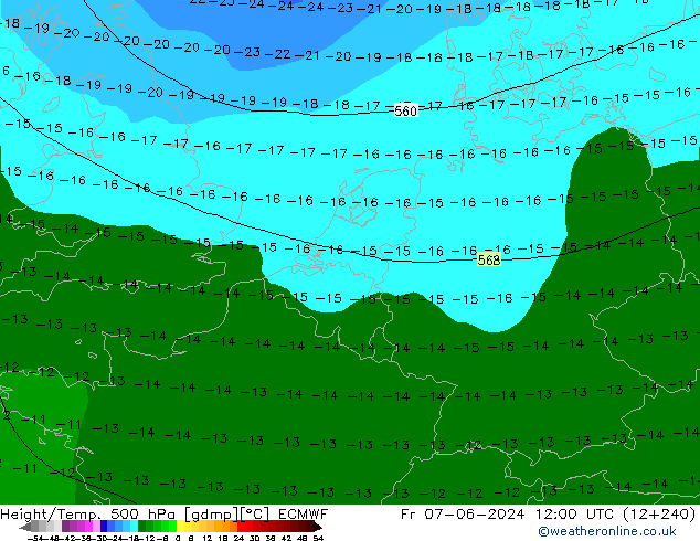 Hoogte/Temp. 500 hPa ECMWF vr 07.06.2024 12 UTC