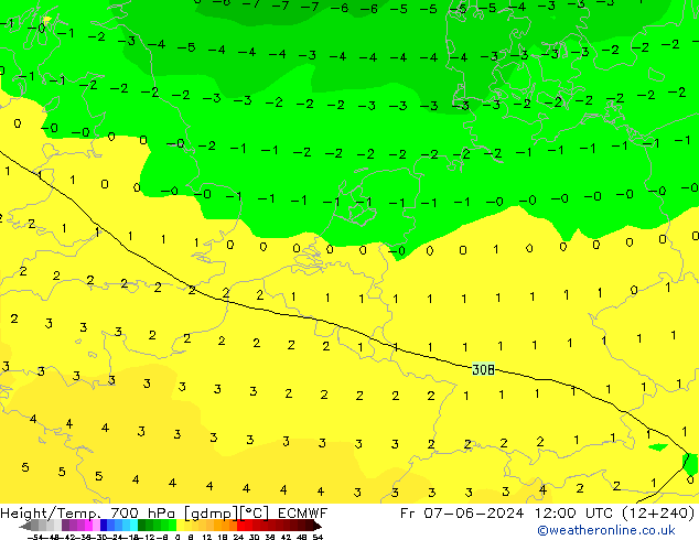 Hoogte/Temp. 700 hPa ECMWF vr 07.06.2024 12 UTC