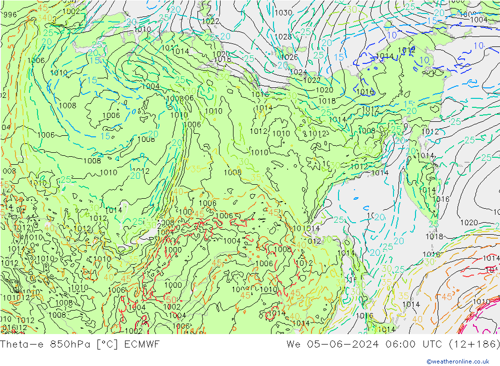 Theta-e 850hPa ECMWF mié 05.06.2024 06 UTC