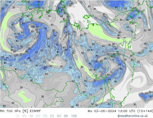 RH 700 hPa ECMWF Mo 03.06.2024 12 UTC