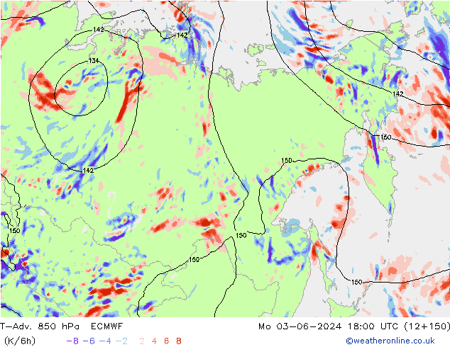 T-Adv. 850 hPa ECMWF Seg 03.06.2024 18 UTC