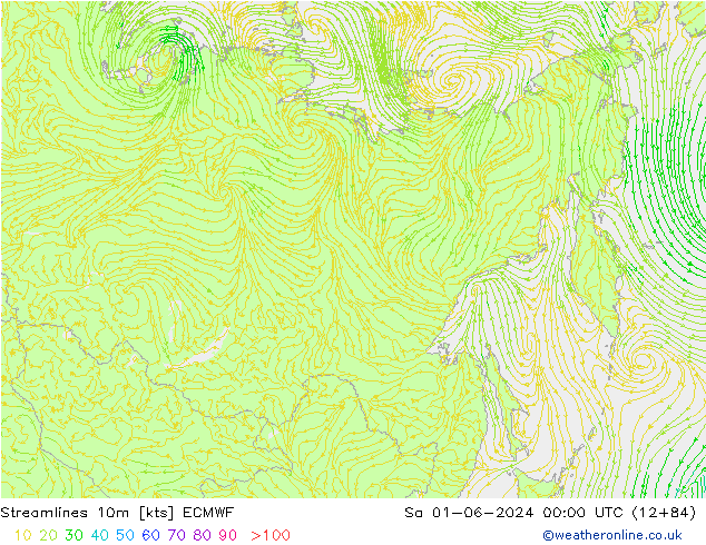 Linea di flusso 10m ECMWF sab 01.06.2024 00 UTC