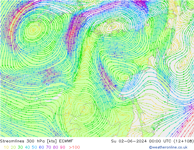 ветер 300 гПа ECMWF Вс 02.06.2024 00 UTC