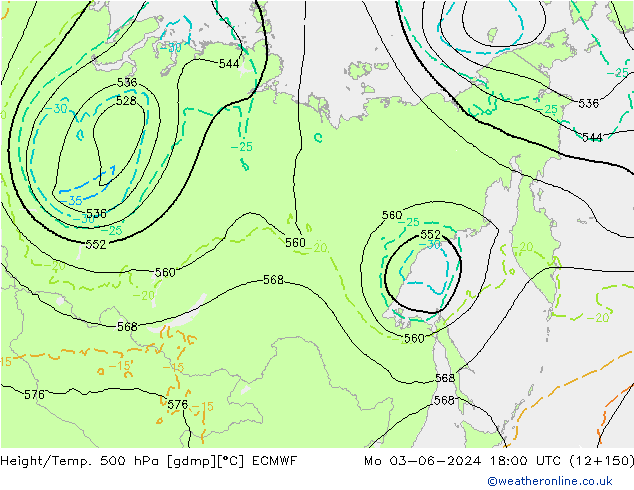 Z500/Rain (+SLP)/Z850 ECMWF lun 03.06.2024 18 UTC