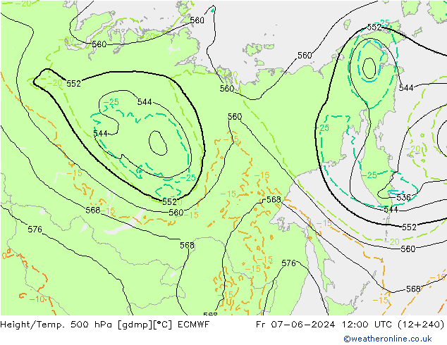 Height/Temp. 500 hPa ECMWF pt. 07.06.2024 12 UTC