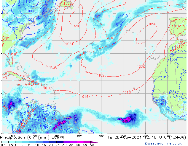 Precipitazione (6h) ECMWF mar 28.05.2024 18 UTC