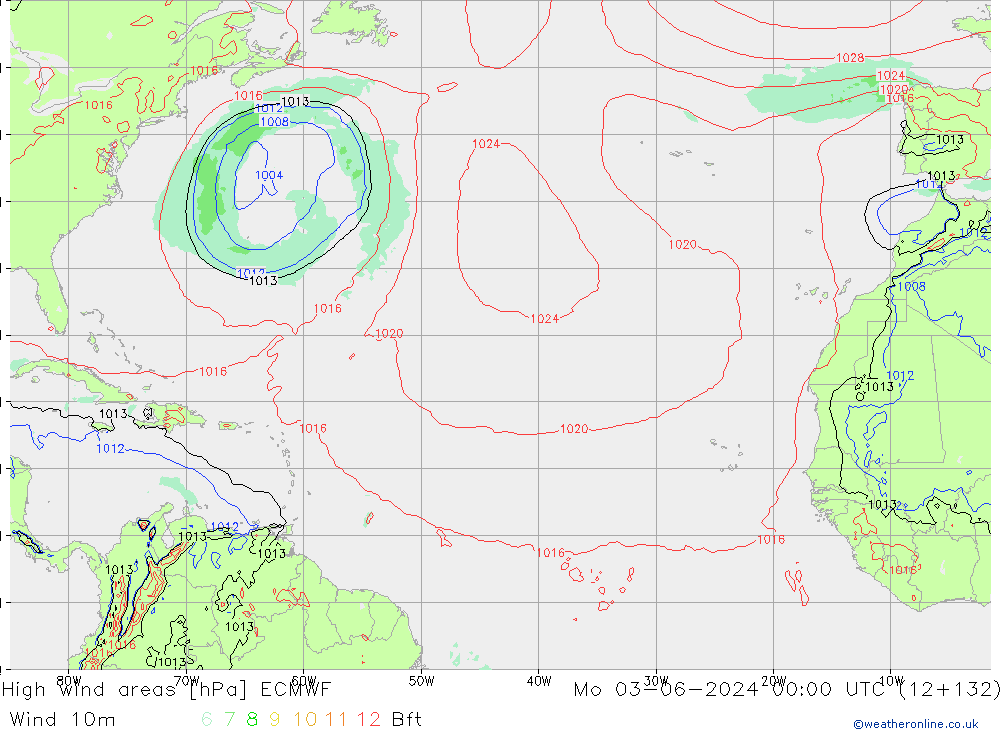 High wind areas ECMWF lun 03.06.2024 00 UTC