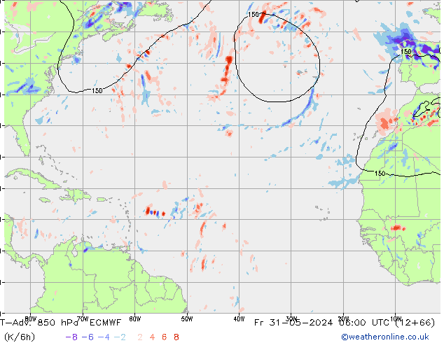 T-Adv. 850 hPa ECMWF vie 31.05.2024 06 UTC