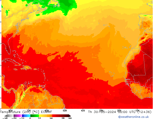 Temperature (2m) ECMWF Čt 30.05.2024 00 UTC