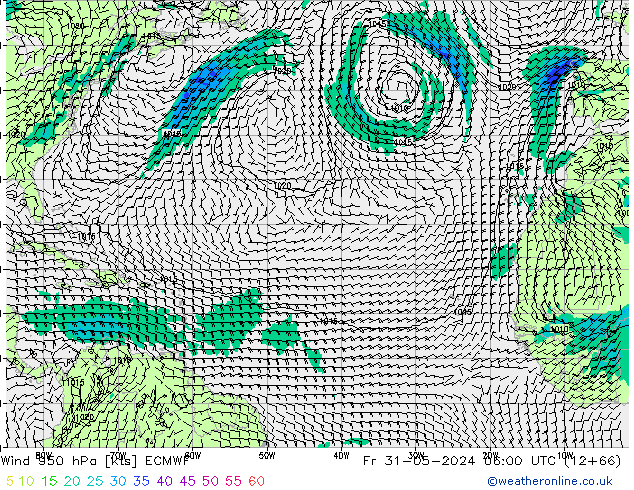 Viento 950 hPa ECMWF vie 31.05.2024 06 UTC