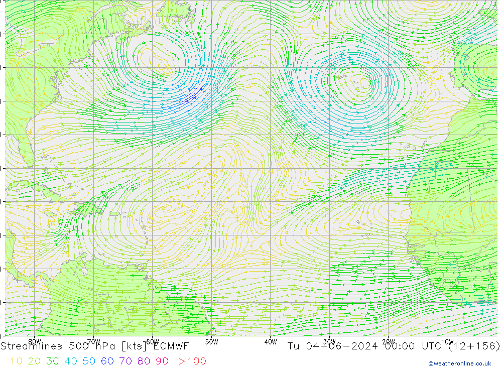 Stroomlijn 500 hPa ECMWF di 04.06.2024 00 UTC