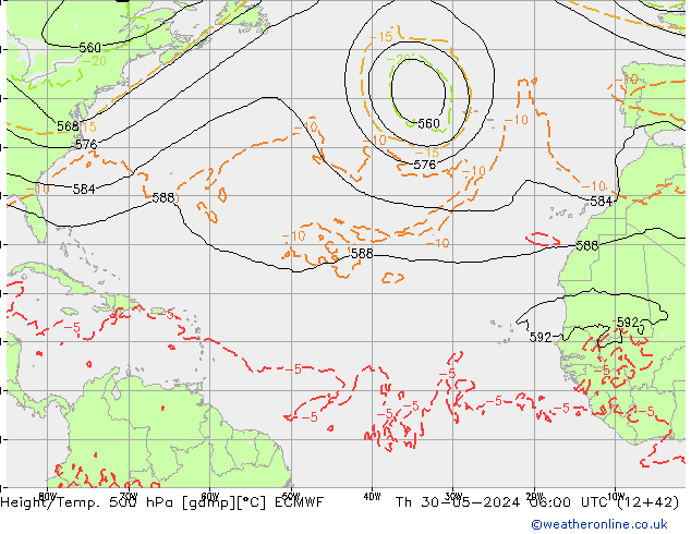 Z500/Rain (+SLP)/Z850 ECMWF Qui 30.05.2024 06 UTC