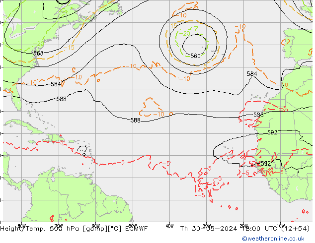 Z500/Rain (+SLP)/Z850 ECMWF Th 30.05.2024 18 UTC