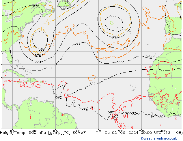 Z500/Rain (+SLP)/Z850 ECMWF Su 02.06.2024 00 UTC