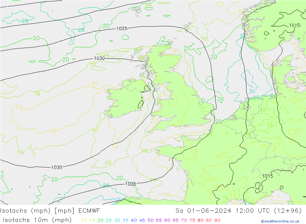 Isotachs (mph) ECMWF Sa 01.06.2024 12 UTC