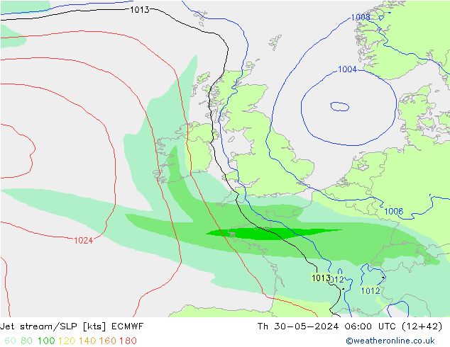 Jet stream ECMWF Qui 30.05.2024 06 UTC