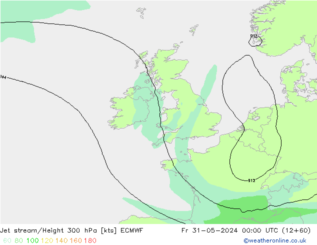 Straalstroom ECMWF vr 31.05.2024 00 UTC