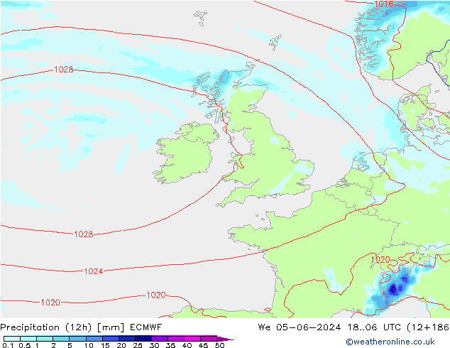 Nied. akkumuliert (12Std) ECMWF Mi 05.06.2024 06 UTC