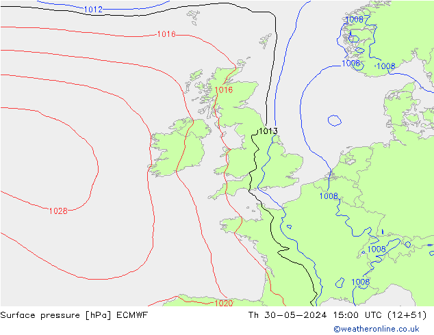 Pressione al suolo ECMWF gio 30.05.2024 15 UTC