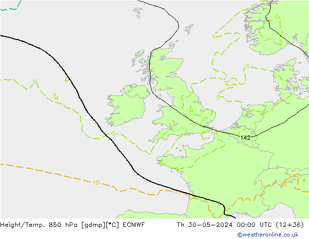 Z500/Rain (+SLP)/Z850 ECMWF jue 30.05.2024 00 UTC