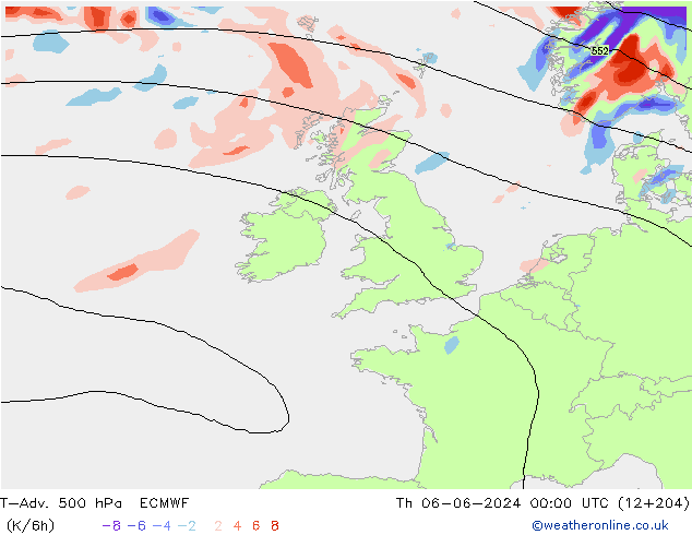 T-Adv. 500 гПа ECMWF чт 06.06.2024 00 UTC