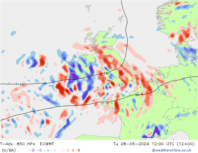 T-Adv. 850 гПа ECMWF вт 28.05.2024 12 UTC