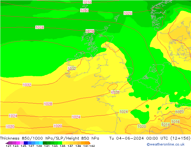 Thck 850-1000 hPa ECMWF mar 04.06.2024 00 UTC