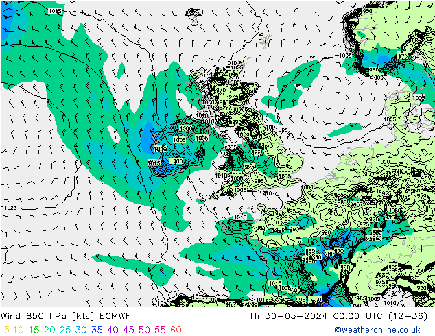 Wind 850 hPa ECMWF Th 30.05.2024 00 UTC