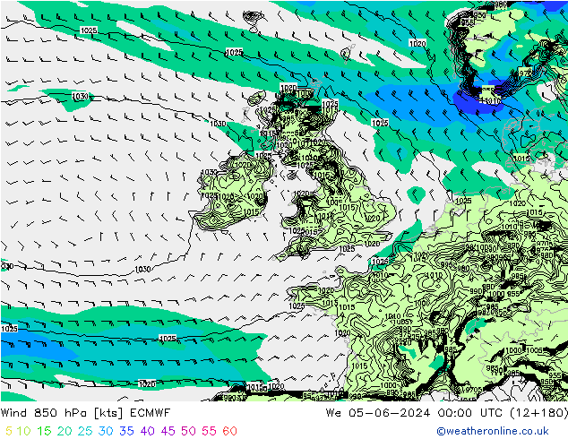 Wind 850 hPa ECMWF We 05.06.2024 00 UTC