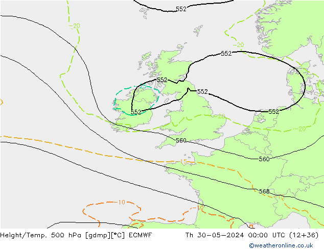 Z500/Rain (+SLP)/Z850 ECMWF jue 30.05.2024 00 UTC