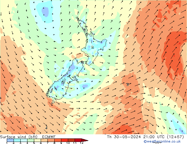  10 m (bft) ECMWF  30.05.2024 21 UTC