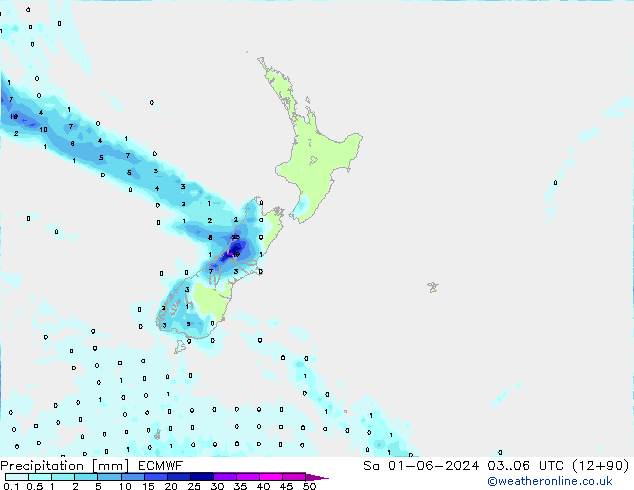 Srážky ECMWF So 01.06.2024 06 UTC