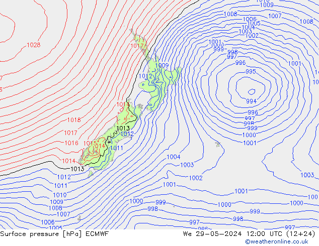 pressão do solo ECMWF Qua 29.05.2024 12 UTC