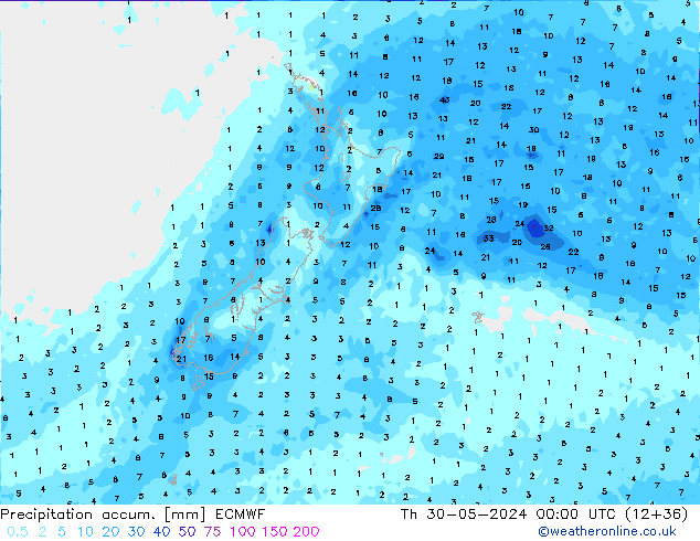 Précipitation accum. ECMWF jeu 30.05.2024 00 UTC