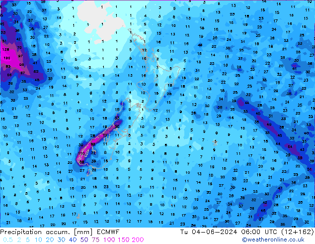 Precipitation accum. ECMWF вт 04.06.2024 06 UTC