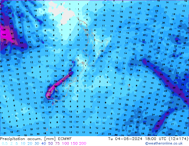 Precipitation accum. ECMWF Tu 04.06.2024 18 UTC