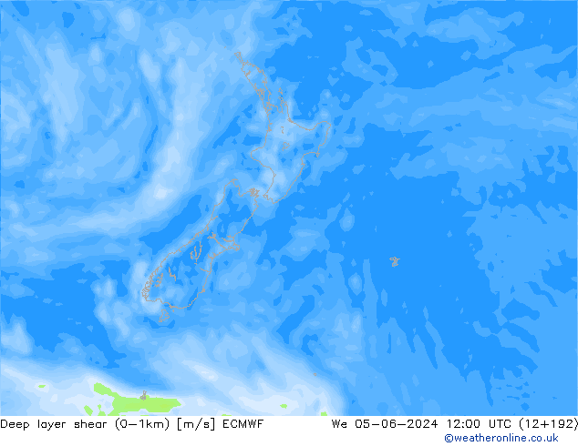 Deep layer shear (0-1km) ECMWF We 05.06.2024 12 UTC