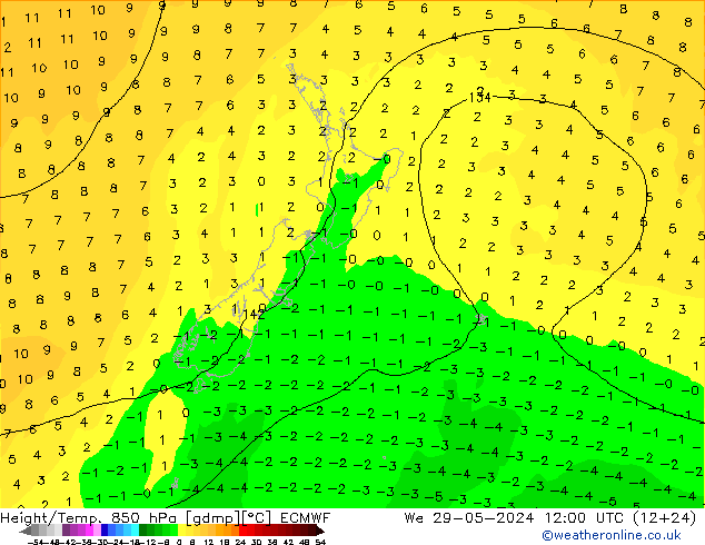 Height/Temp. 850 hPa ECMWF We 29.05.2024 12 UTC