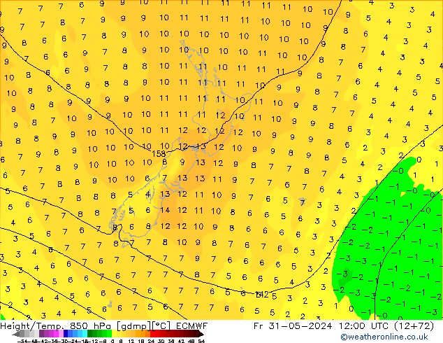 Z500/Rain (+SLP)/Z850 ECMWF ven 31.05.2024 12 UTC