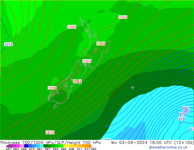 Thck 700-1000 hPa ECMWF pon. 03.06.2024 18 UTC