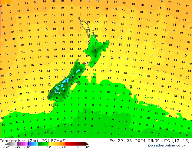 Temperatura (2m) ECMWF Qua 29.05.2024 06 UTC