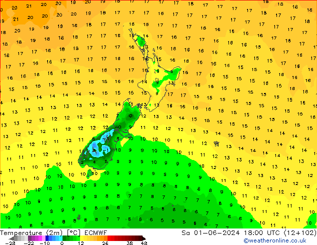 карта температуры ECMWF сб 01.06.2024 18 UTC