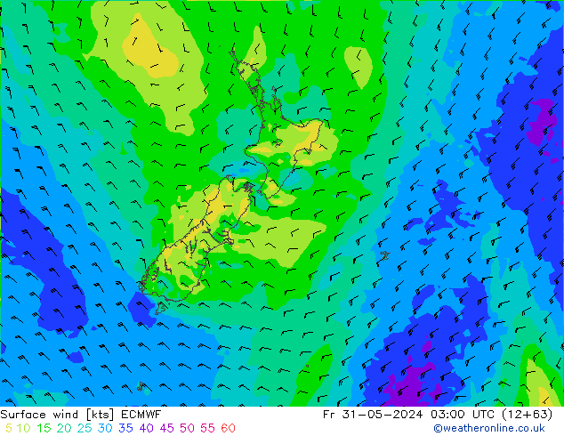 Vento 10 m ECMWF Sex 31.05.2024 03 UTC