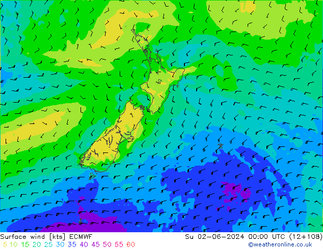 Surface wind ECMWF Ne 02.06.2024 00 UTC