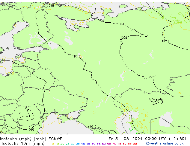 Isotachs (mph) ECMWF Sex 31.05.2024 00 UTC